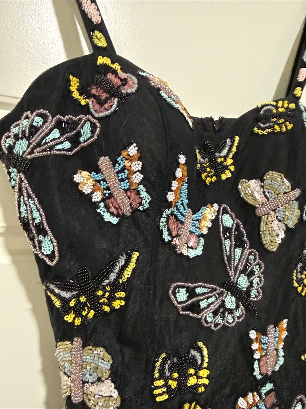 Oceanus tulle butterfly dress prom Black Butterfly beaded sequins Midi Dress - Picture 5 of 15